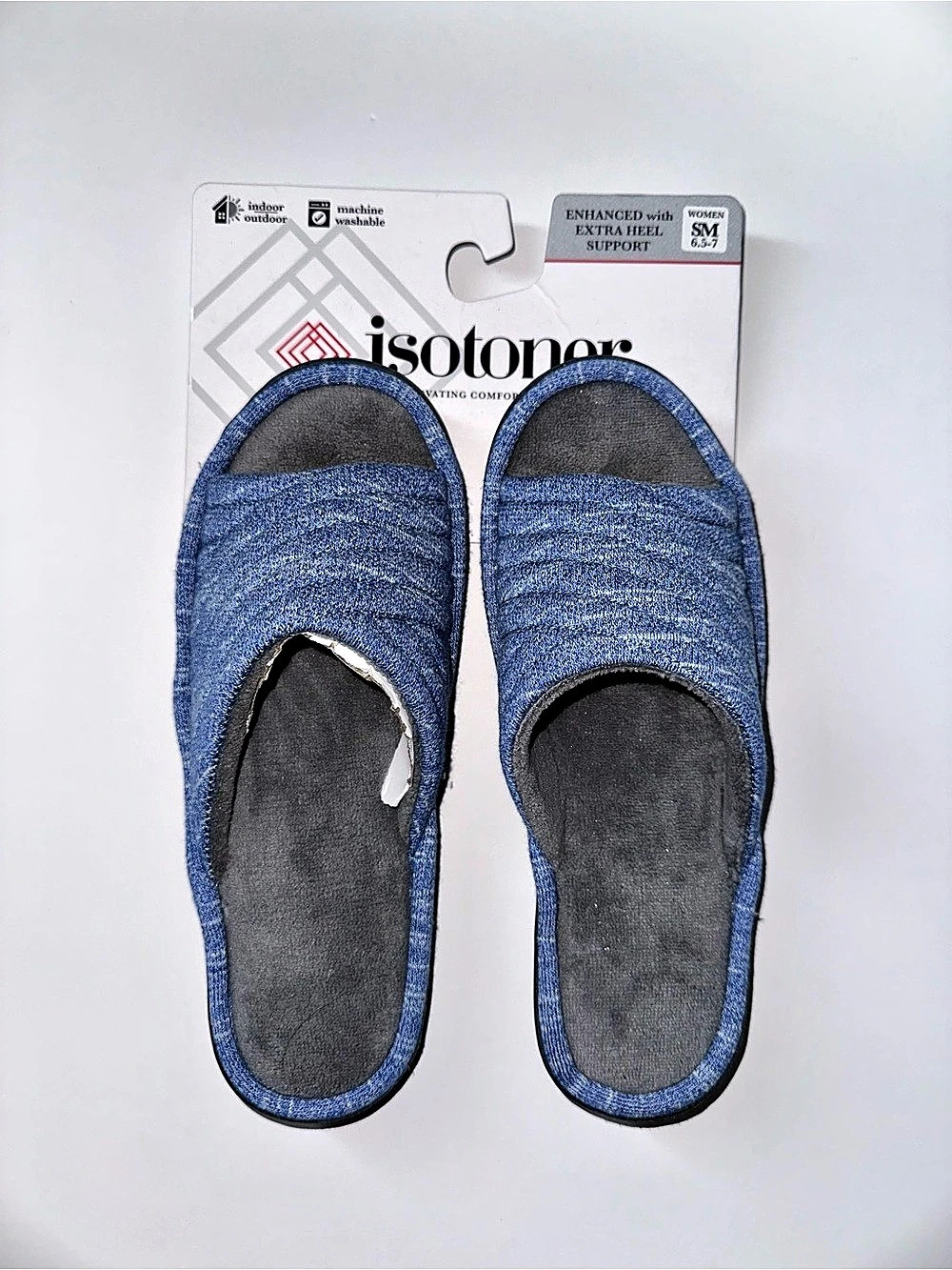 isotoner Microterry Slide Slipper Blue Size US 6.5-7 NWT